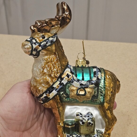 MACKENZIE CHILDS SANTA REINDEER COURTLY CHECK CHRISTMAS HOLIDAY GLASS ORNAMENT - Picture 6 of 13